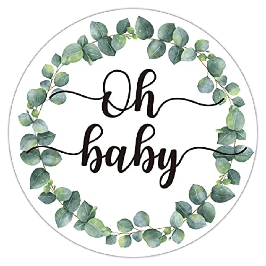 

50 Greenery Wreath Oh Baby Gender Neutral Stickers - Baby Shower Favors - Thank You Labels 2 Ih