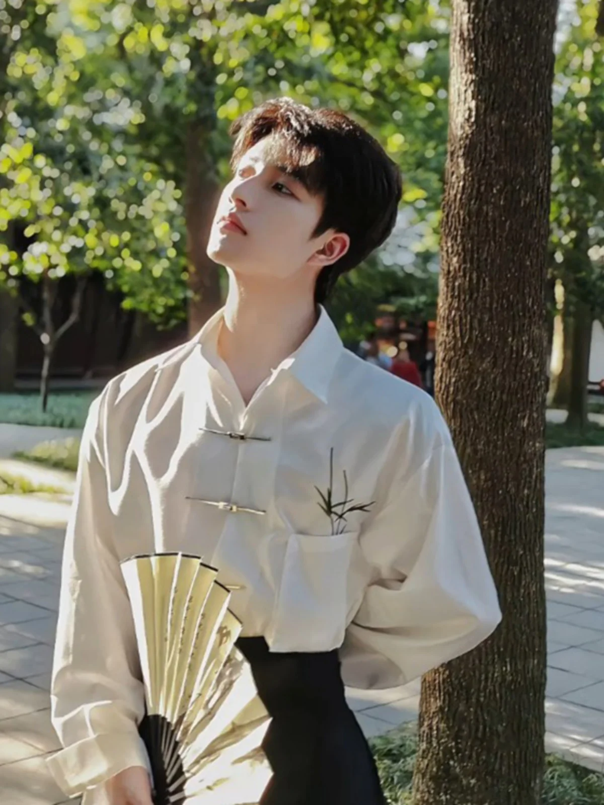 

Zhuocan Bamboo New Chinese Sle Casual irt Design Sensation Summer Top Long Sve Youth Faion Polyester Fiber Jiong