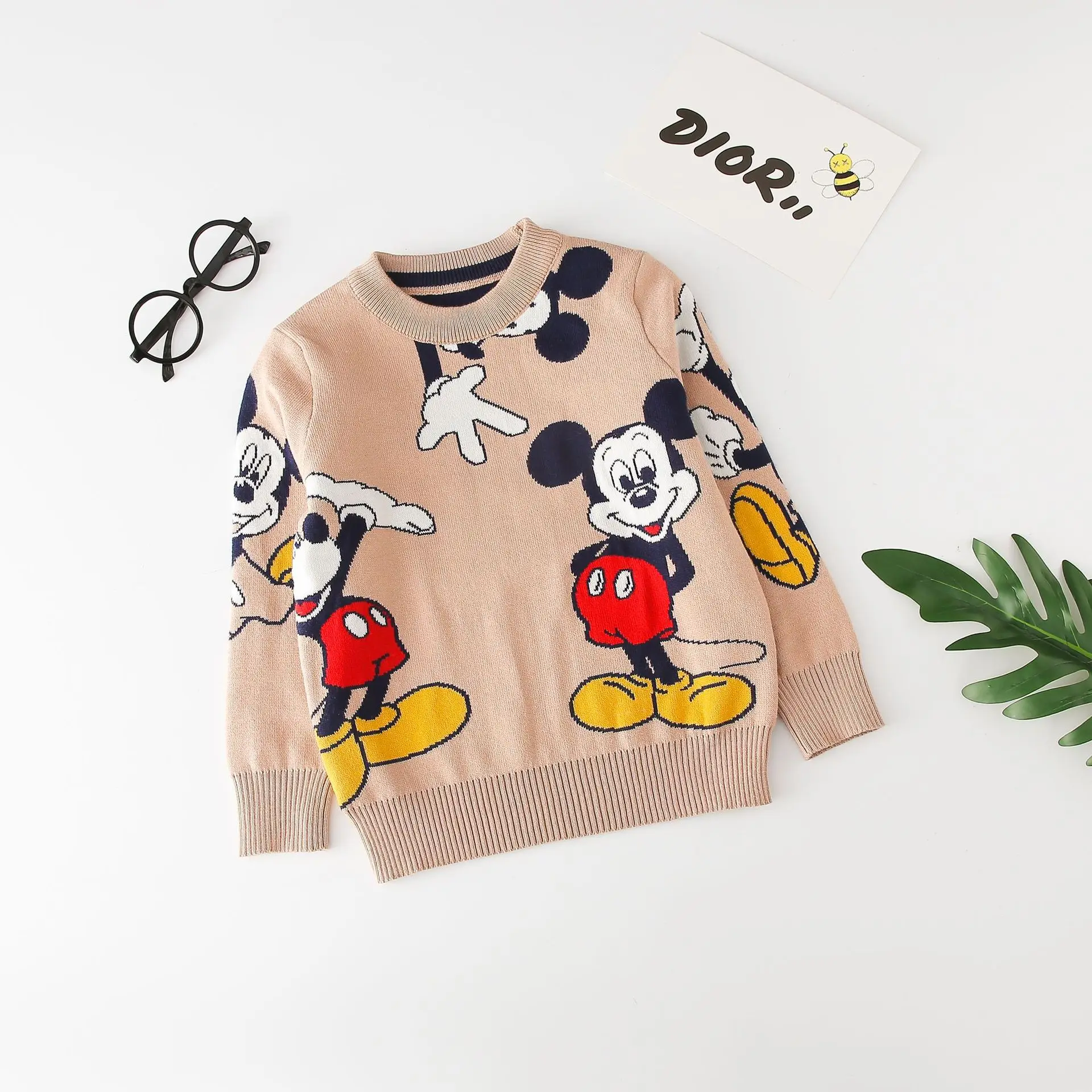 Cartoon Mickey Mouse Baby Boys Sweaters Autumn Winter Warm Cotton Knitted Pullover Children Clothes Kids Birthday Gift 1-6 Years