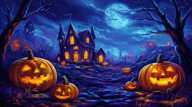 500/1000/1200/2000PCS Jigsaw Puzzle Halloween Haunted Castle Jack O Lantern Pumpkin Bat Blue Full Moon Night Home Decor Gift