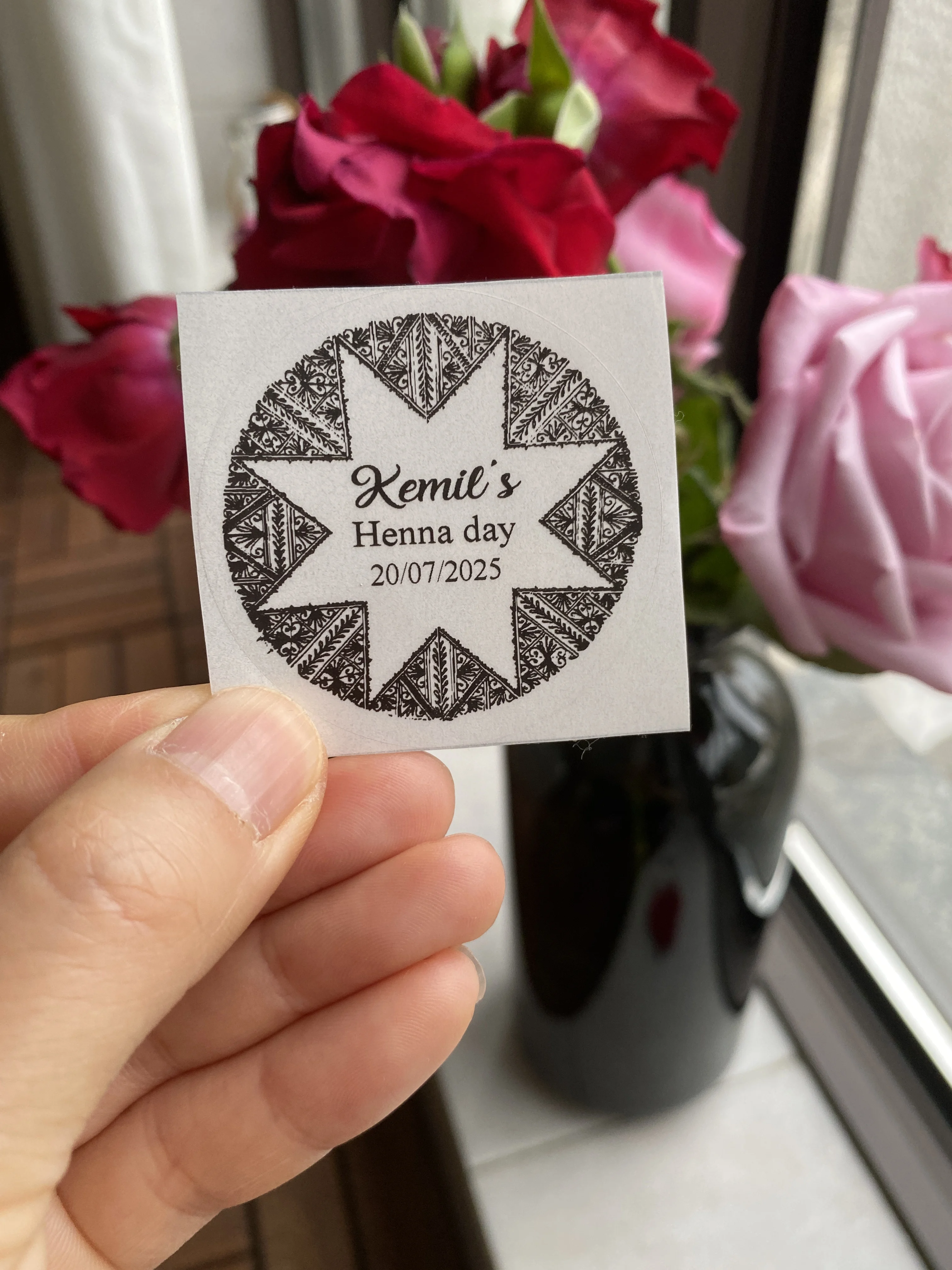 Personalized Mehendi Wedding Stickers Custom Henna Day Thank You Favors Sticker Name Label view 5