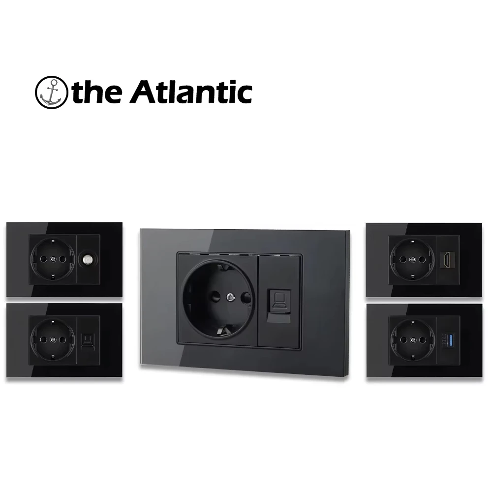 

Бытовой выключатель света 16A 250V, черная стеклянная панель, розетка, кулисный переключатель, интернет-розетка, европейская, корейская розетка 118 мм * 75 мм