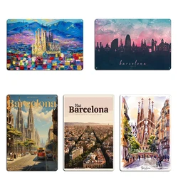 Illustratie Barcelona City Of Spanje Metalen borden Bioscoop Garage Cave pub Aangepaste borden Barcelona City Tin sign Posters
