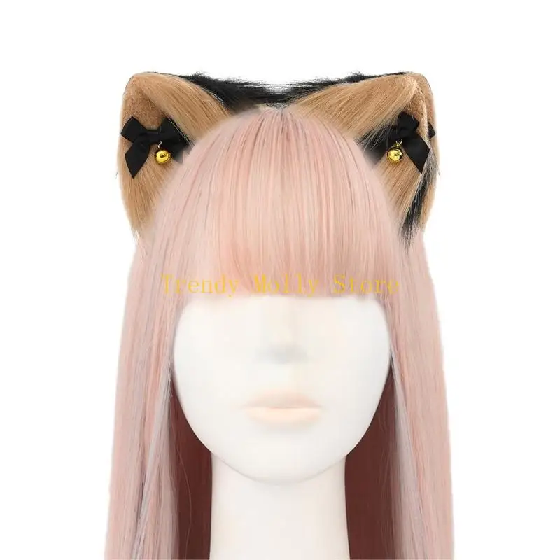 

N5KB Kitten Ear Headband with Bow Jewelry Halloween Cosplay Props Ears Fursuit