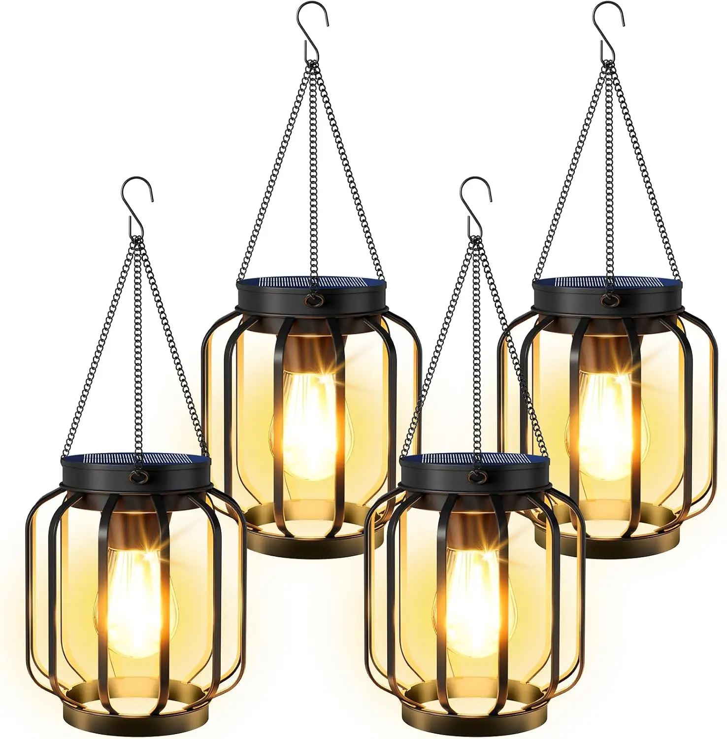 Solar Lanterns Outdoor Waterproof  Solar Lantern, 4 Pack   Solar Lanterns Outdoor with Auto On/Off & Hook, Brighter  Solar Lights Outdoor Lanterns for Garden Patio Yard