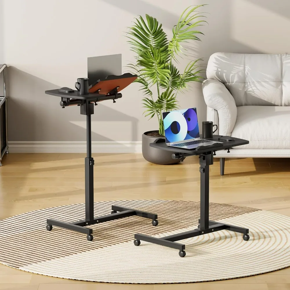 Athena Collection Height Adjustable Rolling Desk Mobile Portable Laptop Stand Cart Small Sit Standing Desk Computer Table Work