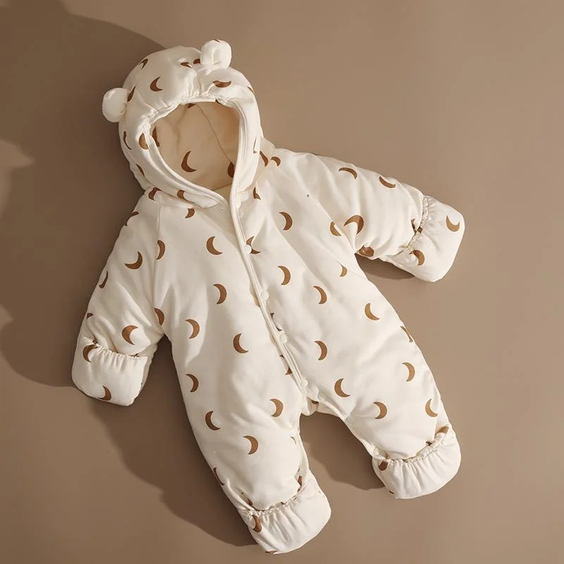 Newborn Thickened Warm Kids Winter Romper  0-12 Months Baby Warm Fashion Bear Ears hooded thicken rompers Infants  Lined Snowsui