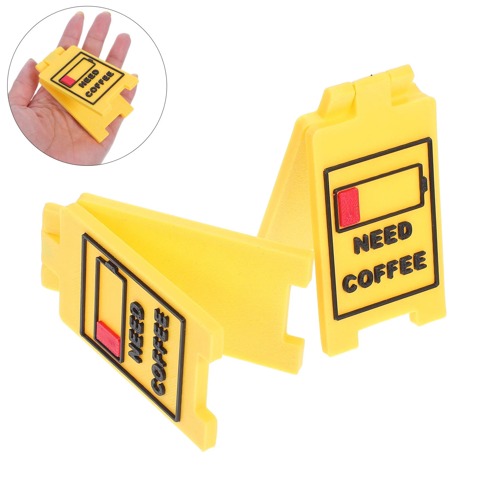 

2pcs Desktop Sign Desk Accessories Yellow Caution Tabletop Plaque Double Sided Fun Office Decor Novelty Warning Sign For