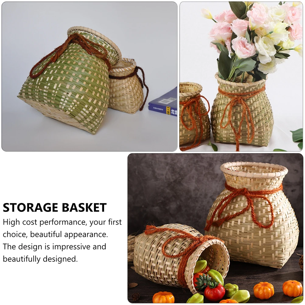 

Bamboo Woven Flower Basket Storage Container Odor Free Lightweight Portable Home Decoration Gift Rustic Multi