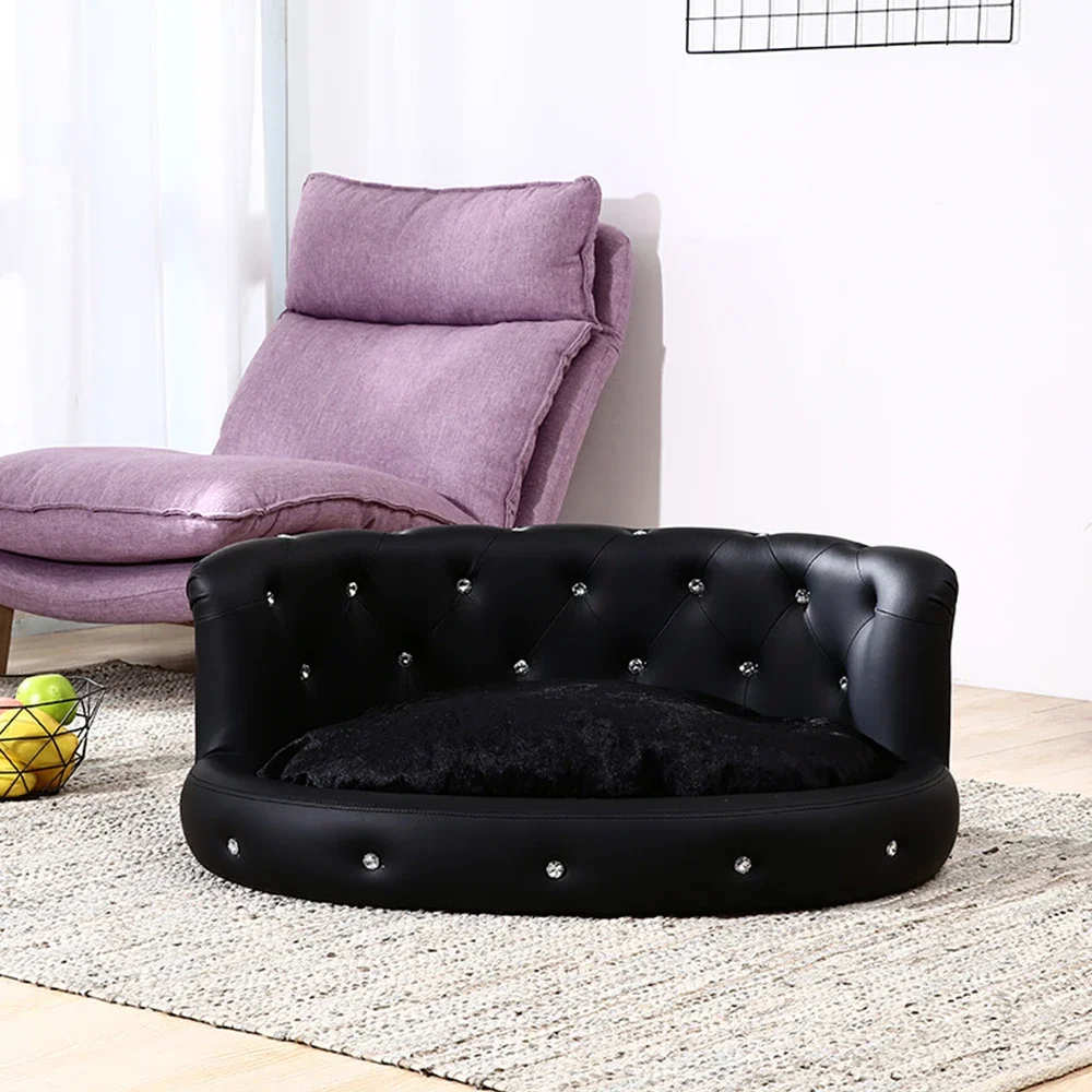 High-End Custom Noble Style PU leather luxury dog bed cat sofa bed with diamond