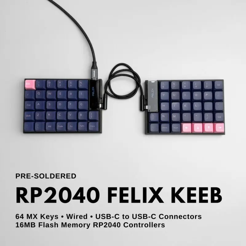 

FelixKeeb MX Ortholinear Split Keyboard RP2040 Helix Hotswap с OLED-экраном, 64 клавиши, проводная одномодовая орто-клавиатура QMK/VIAL