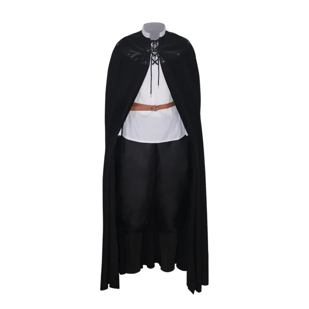 Mens Medieval Costume Renaissance Cosplay Templar Tunic Pirate Top Pants Faux Leather Buckle Latch Cloak Halloween Party