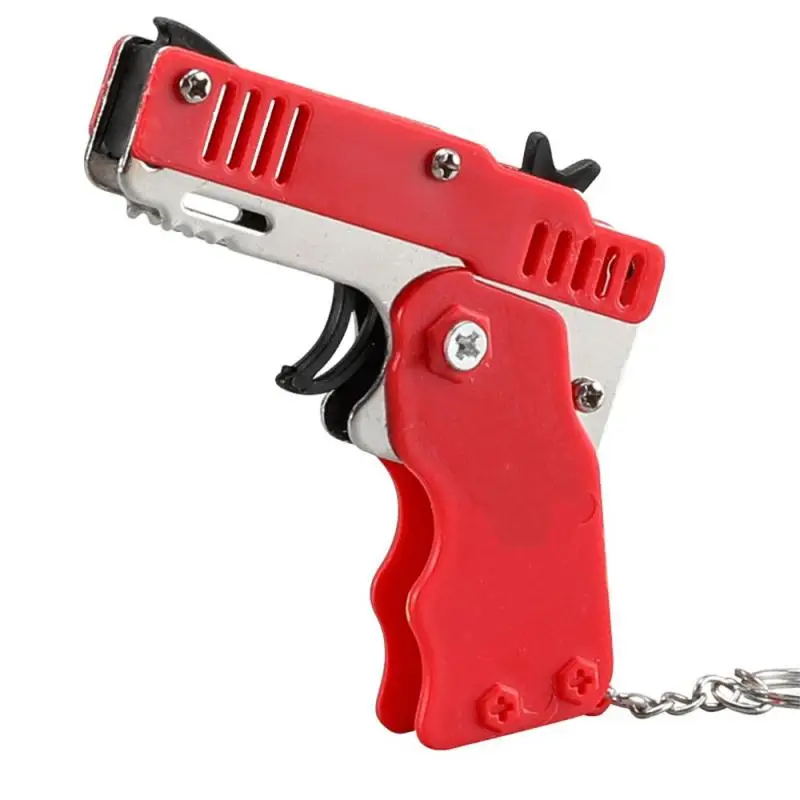 1/2Pcs Rubber Band Gun Kids Toy Cool Keychain Mini Metal Folding Shooting Pistol Rubber Launcher Toy Gifts with 60 Elastic