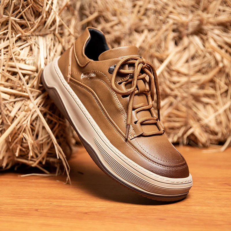

High Quality Brand Men's Genuine Leather Casual Shoes Thick Soles Brown Oxford Shoes Outdoor Men's Hiking Shoes Massage Soles