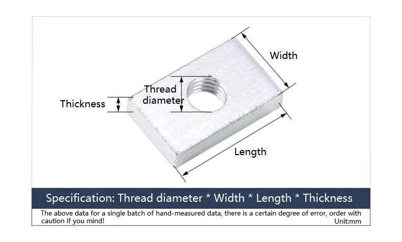 M3 M4 M5 Zinc Plated Carbon Steel Square Nuts Rectangular Nuts Slider Block for Aluminum Profile Accessory