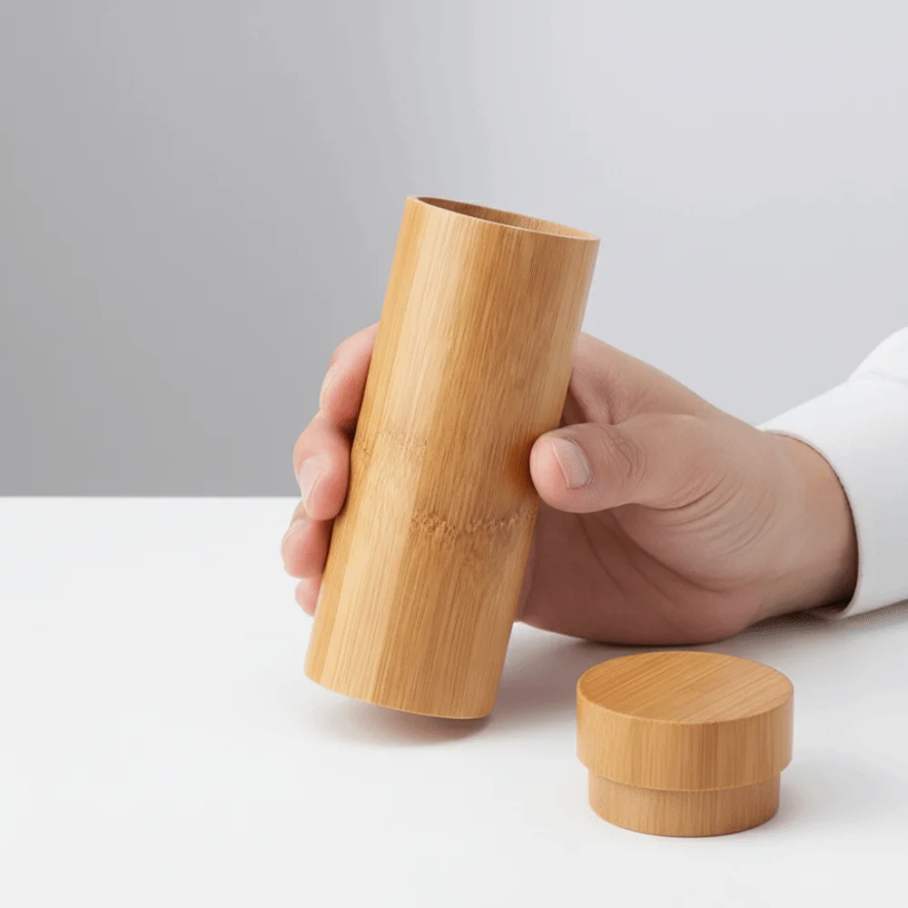 Natural Wood Bamboo Glasses Case Retro Brown Lightweight Wooden Sunglasses Box Biodegradable Shockproof Cylinder Eyewear Case