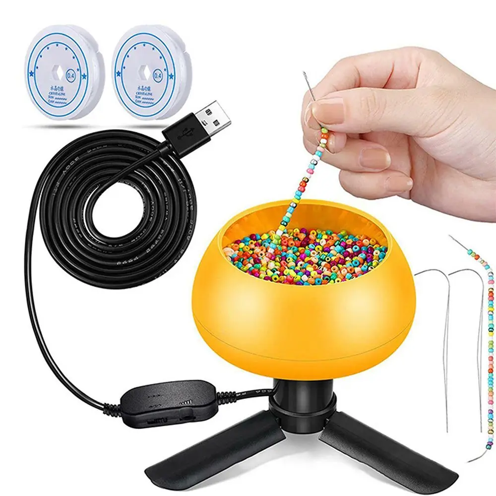 Adjustable Electric Bead Spinner Kit Speed Spin Bead Loader with Beading Needles Curved Needles for Crafts Jewelry Making Tools