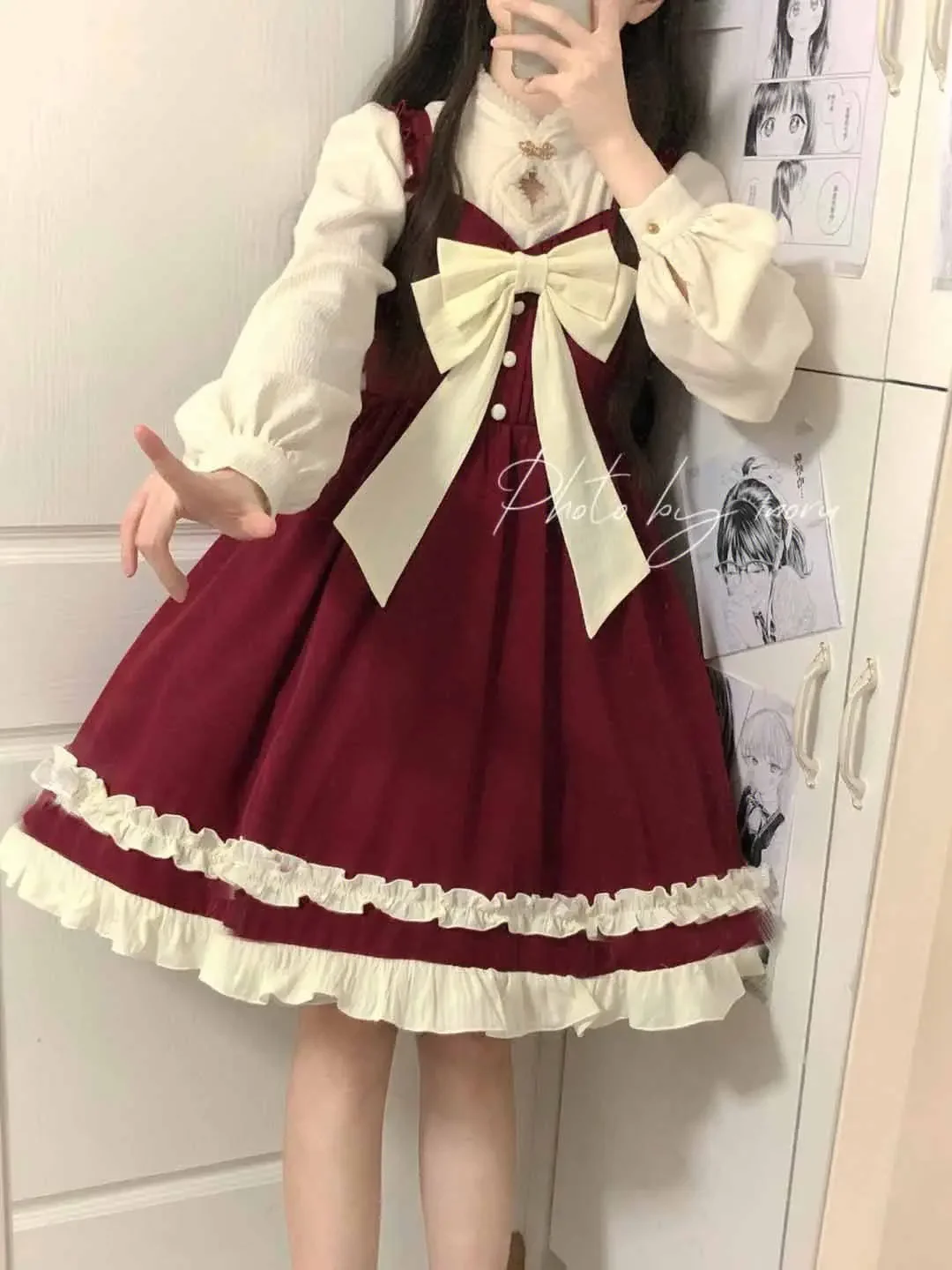 Vestido largo Lolita de estilo japonés para mujer, conjunto de dos piezas holgado de cintura alta, ropa Kawaii, Primavera, 2024