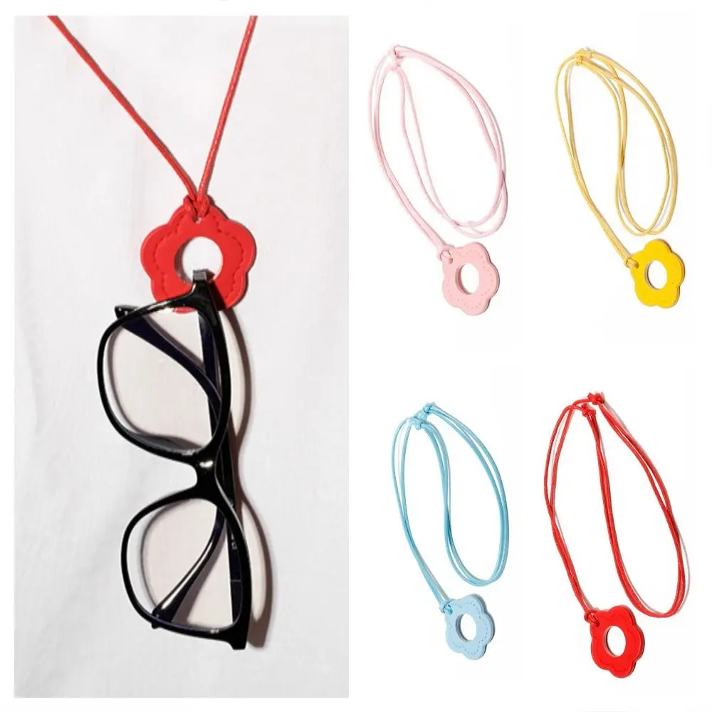 Anti-loss Eyeglasses Rope Floral Heart Lightweight Sunglasses Lanyard Hanging Neck Travel Pu Leather Necklace Girls