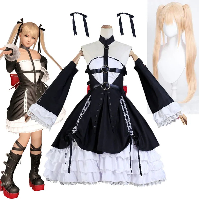 Costume de cosplay Marie Rose Dead or Alive, robes Lolita, tenues de femme de chambre gothiques pour femmes, carnaval, Halloween, coiffe rose 2026