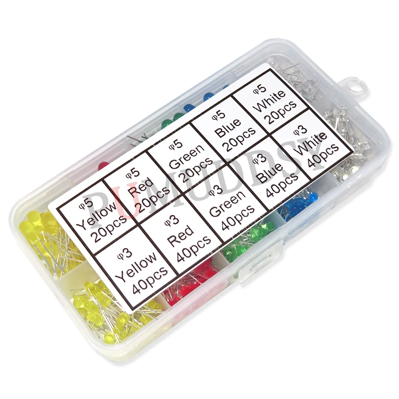 PUMUDDSY 300PCS-10Value 3mm 5mm LED Light White Yellow Red Green Blue Assorted Kit DIY LED Set 3V 20mA New Original LED Diode