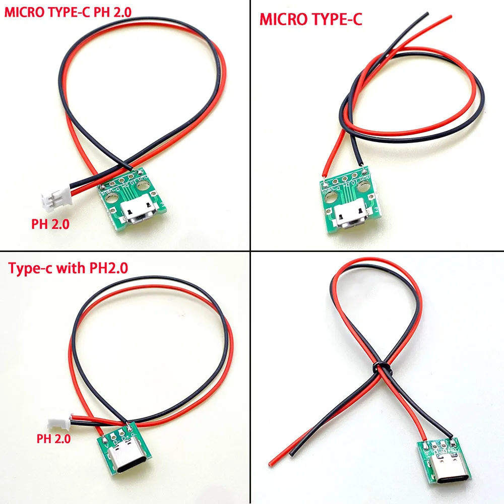 Conector hembra Micro USB a DIP, placa de ruptura, Cable de carga, placa de soldadura, enchufe tipo c PCB con adaptador convertidor de Cable