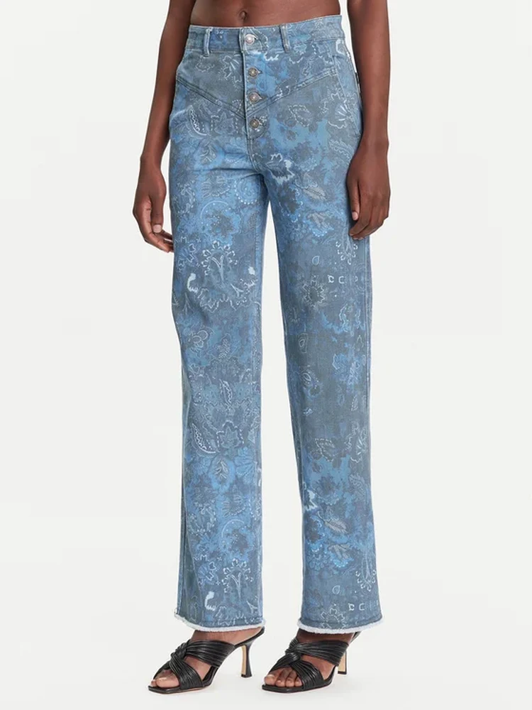 

Повседневные хлопковые брюки с эффектом потертости, прямого кроя, с цветочным принтом, удобные, дышащие, на пуговицах, с завышенной талией