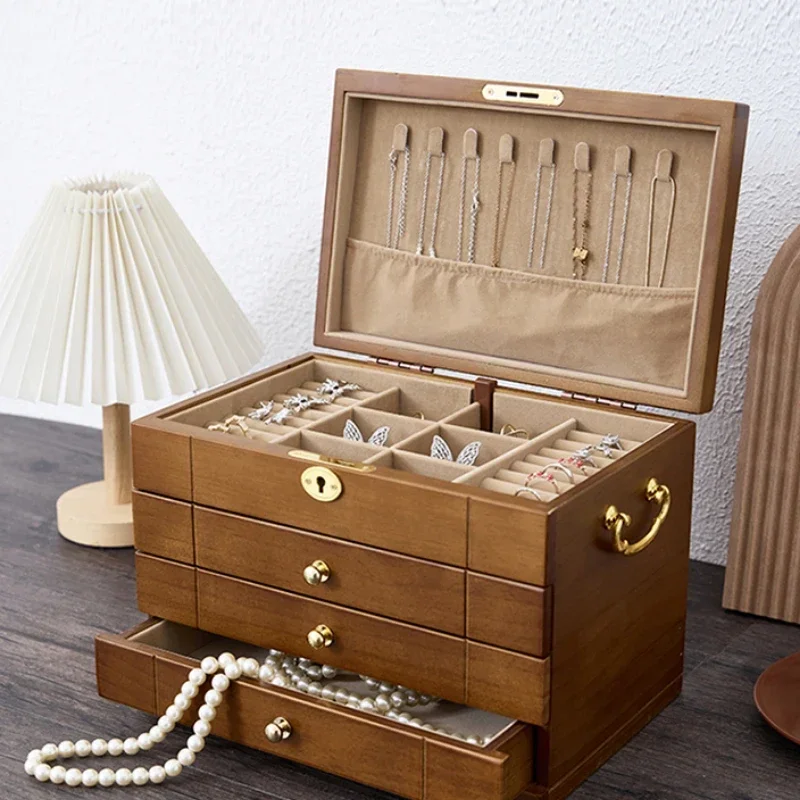 Chinese Style Large Wooden Jewelry Box Organizer for Women’s Accessories Vintage High Capacity Luxurious Traditional