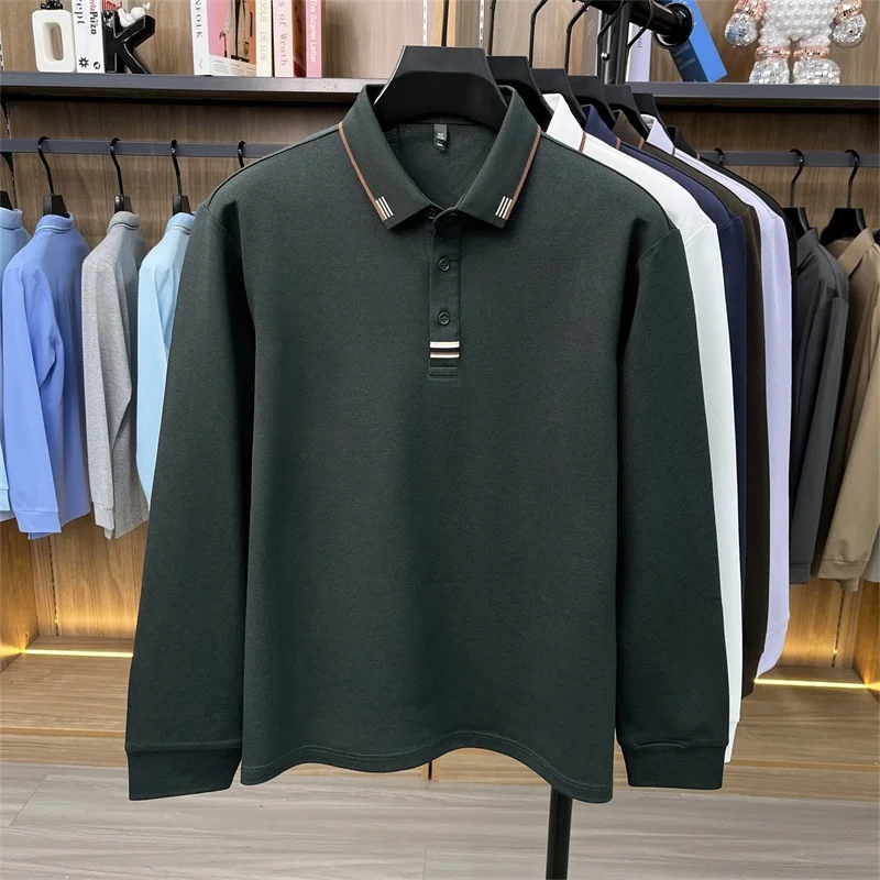 Hochwertiges Herren-Poloshirt aus weicher Baumwolle, Herbst-Neuheit, einfarbig, langärmelig, mit Kragen, modische Business-Herrenbekleidung – Detail 12