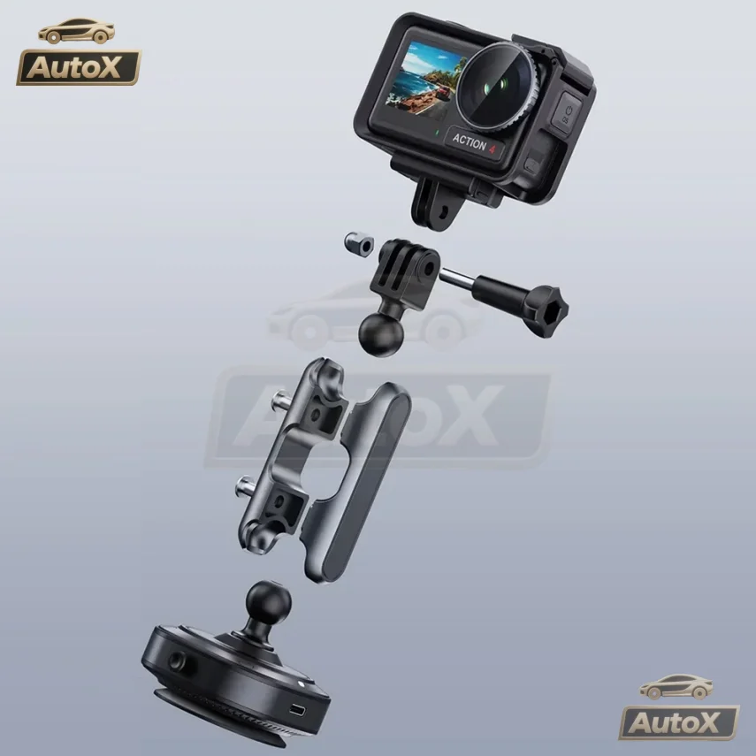 Supporto per action camera per auto con aspirazione elettrica automatica X 360 °   Regolazione compatibile con la serie DJI/AKASO/GoPro/Insta360