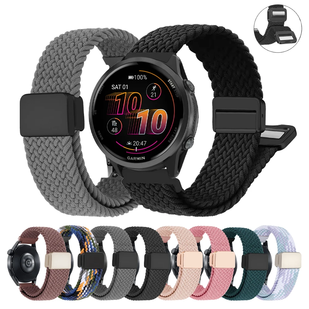 Pulseira de nylon de 20mm 22mm para garmin vivoactive 6 5 band forerunner 570 165 245 255 pulseira com fivela magnética para pulseira amazfit