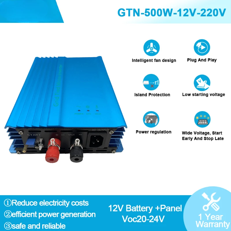 Y&H 500W Grid Tie Inverter DC16V-28V MPPT Pure Sine Wave AC230V Solar Panel,Adjutable 12V Battery Discharge