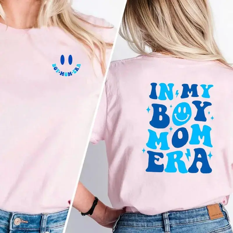 In My Boy Mom Era Letter Printed Top Summer New Women Sleeve Fashion Cotton T-shirt New Loose Y2K Top Couple Personality T-Shirt