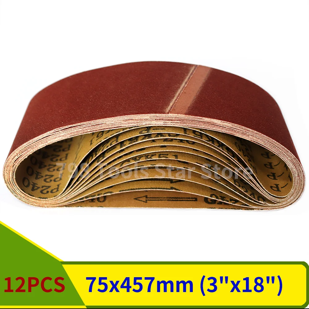 12 szt. 457*75mm ścierne taśmy szlifierskie 3 "* 18" taśma szlifierska 4 każdy z 80/120/150 mieszana ziarno do drewna miękkiego metalu szlifowanie polerowanie