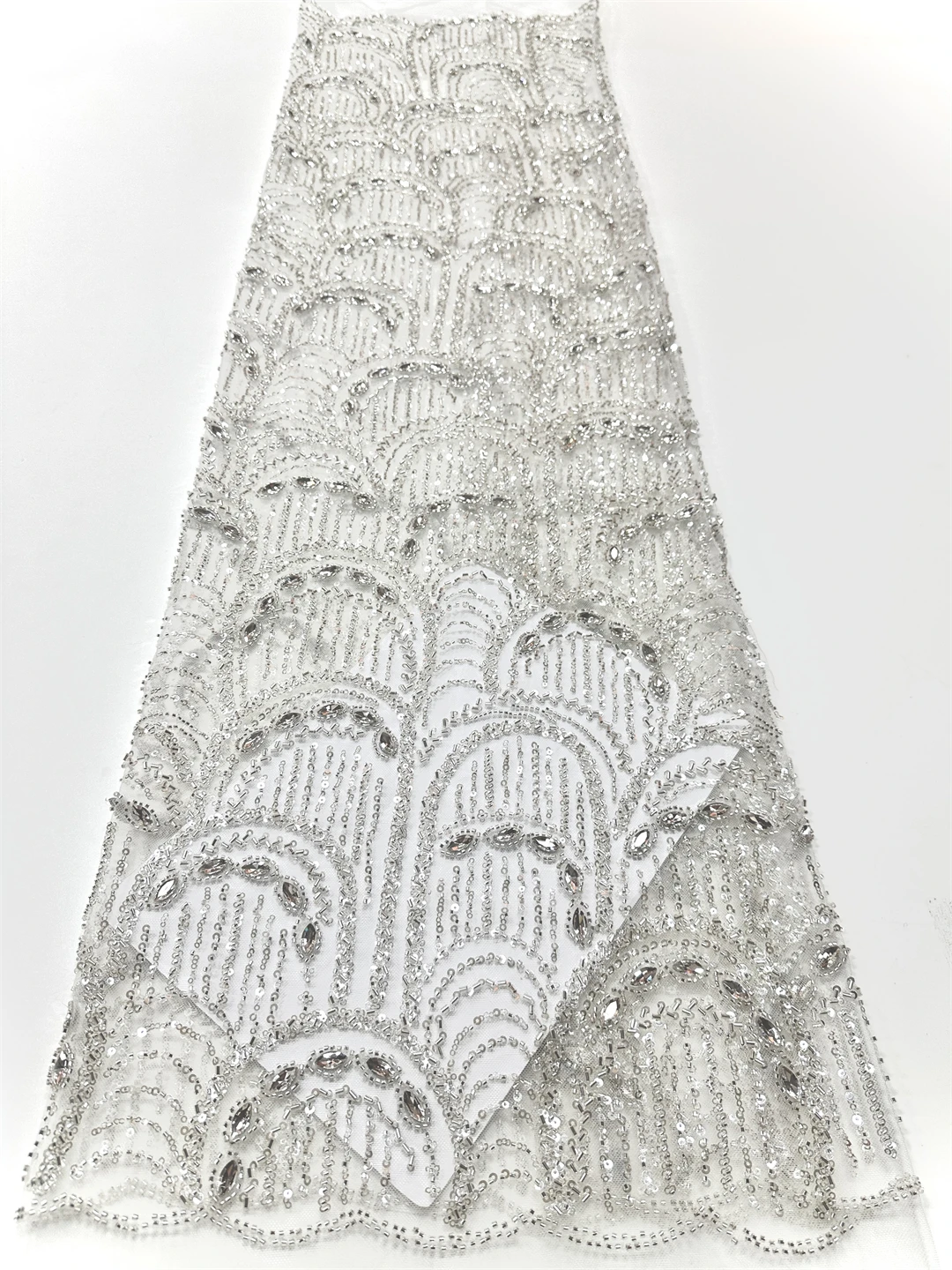 2026 Luxury Hand Beaded Lace Fabric For Bridal High-End Wedding Tulle with French Nigerian Sequins Beads Embroidery 5 Yards