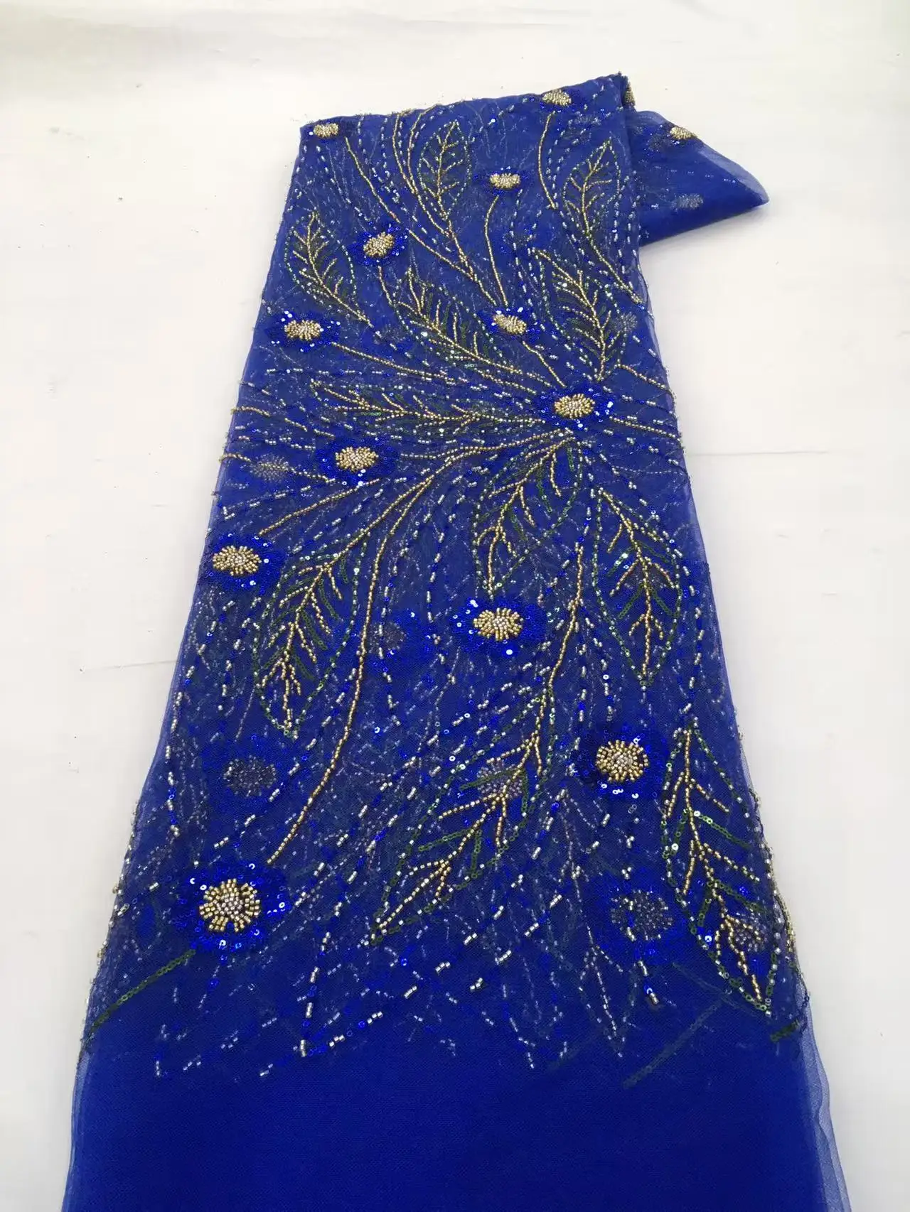 

2025, роскошная тяжелая кружевная ткань с бисером, бело-фиолетовая, с блестками ручной работы, французская сетка, тюль, кружево, роскошное африканское синее кружево для жениха H181-1