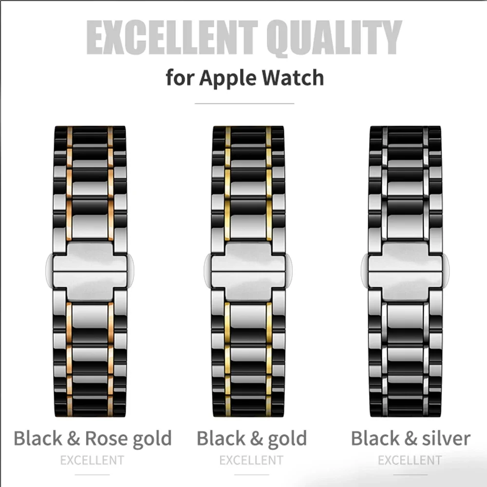 Ceramic Strap for Apple Watch Series 10 9 8 7 46mm 45mm 41mm Ultra 49mm Bracelet Wristband for 6 5 4 3 SE/2 44mm 40mm 42mm Band