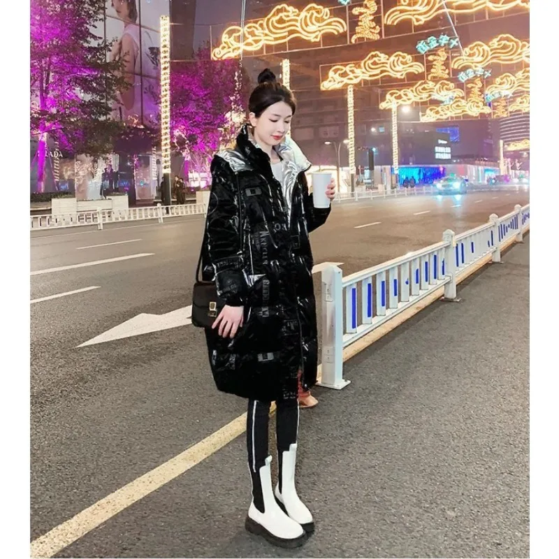 2023 Winter New Wash-Free Glossy Down Cotton-Padded Coat for Women Mid-Length Cotton Clothing Thick Warm Jacket