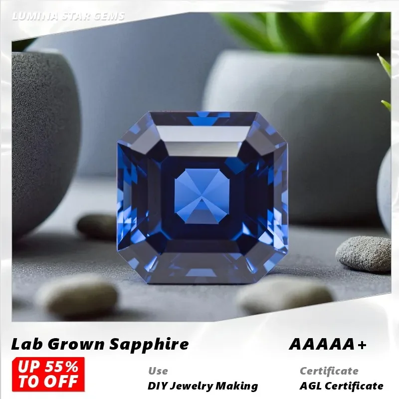 L-Lab Grown Sapphire Royal Blue Color Asscher Cut Loose Gemstone For DIY Jewelry Making Selectable Certificate - Detail 1