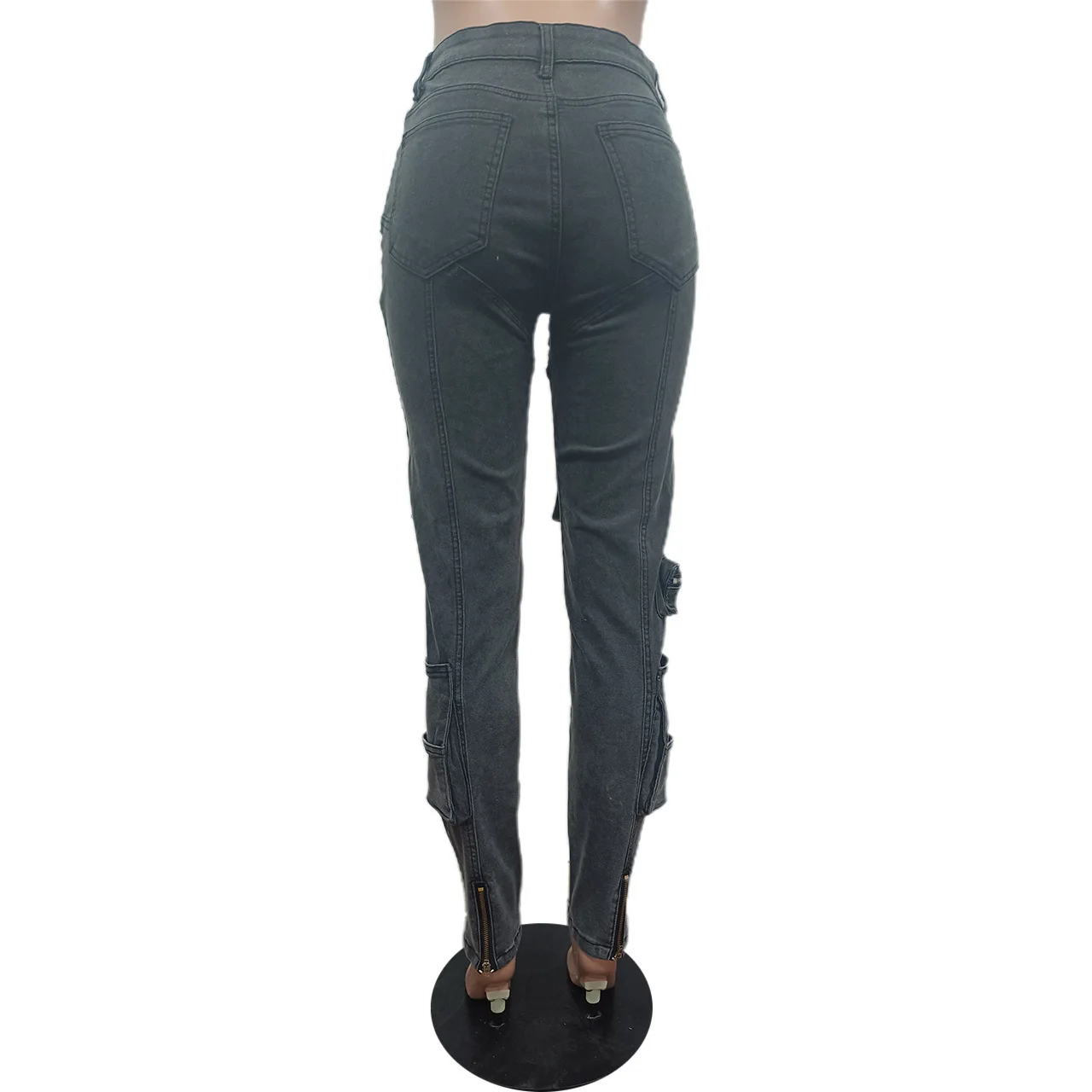 Women'S Jeans Autumn Winter Casual Black Multi-Pocket Tight Stretch Denim Cargo Pants Streetwear Ladies  Slim Fit Jeans Trousers