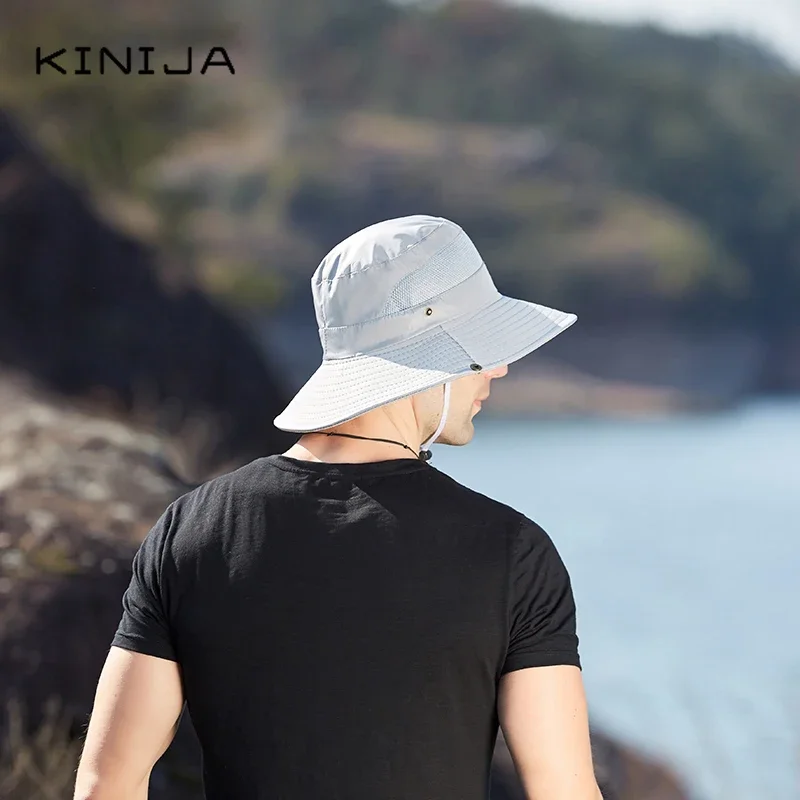 New summer men Quick drying Button sunshade fisherman hat outdoor climbing tourism fishing big brim sun protection bucket cap