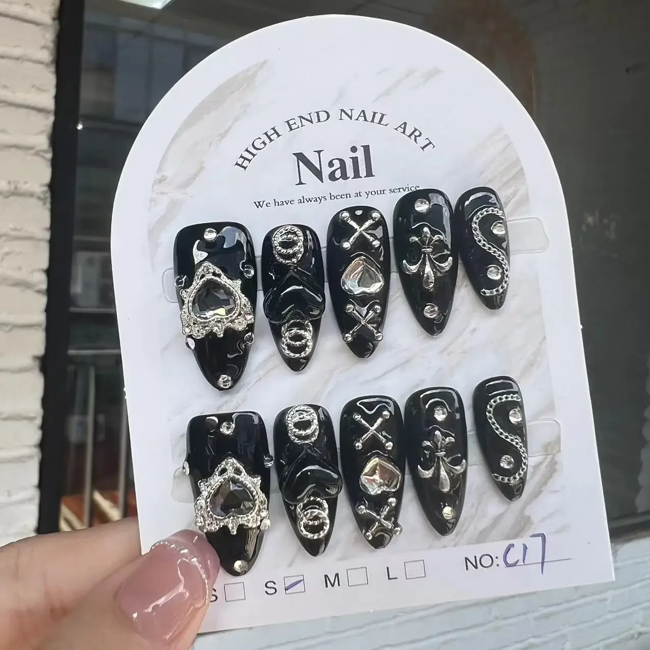 

Handmade Wear Nail Dark Mine Series Dark Spicy Girl Style Nail Patch Black Nail Art Finished Fake Nails