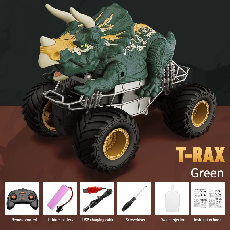 JJRC 2,4G 4WD Big Wheel Fernbedienung Auto Off-Road RC Kletterfahrzeug mit Dinosaurier Spray Stunt All-Terrain Monster Truck