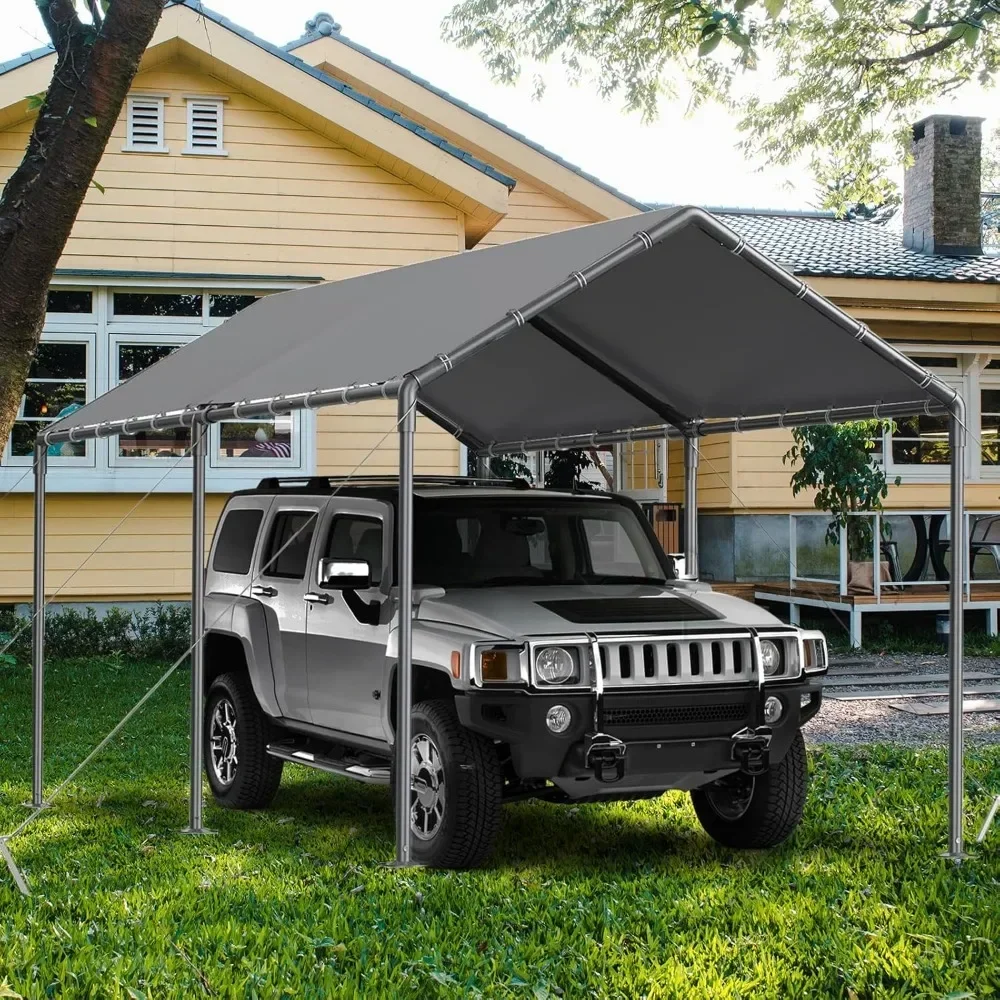 10×20 Carport Canopy Portable Garage Tent With 6 Reinforced Metal Poles And Waterproof Shade Cover For Outdoor (Grey)