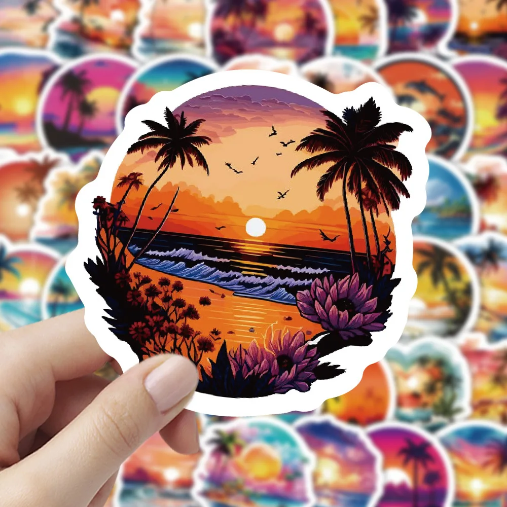 

60PCS Beach Scenery Doodle Stickers INS Style Watercolor landscape Painting Patterns Cartoon Decal Notebook Phone Guitar Kid Toy