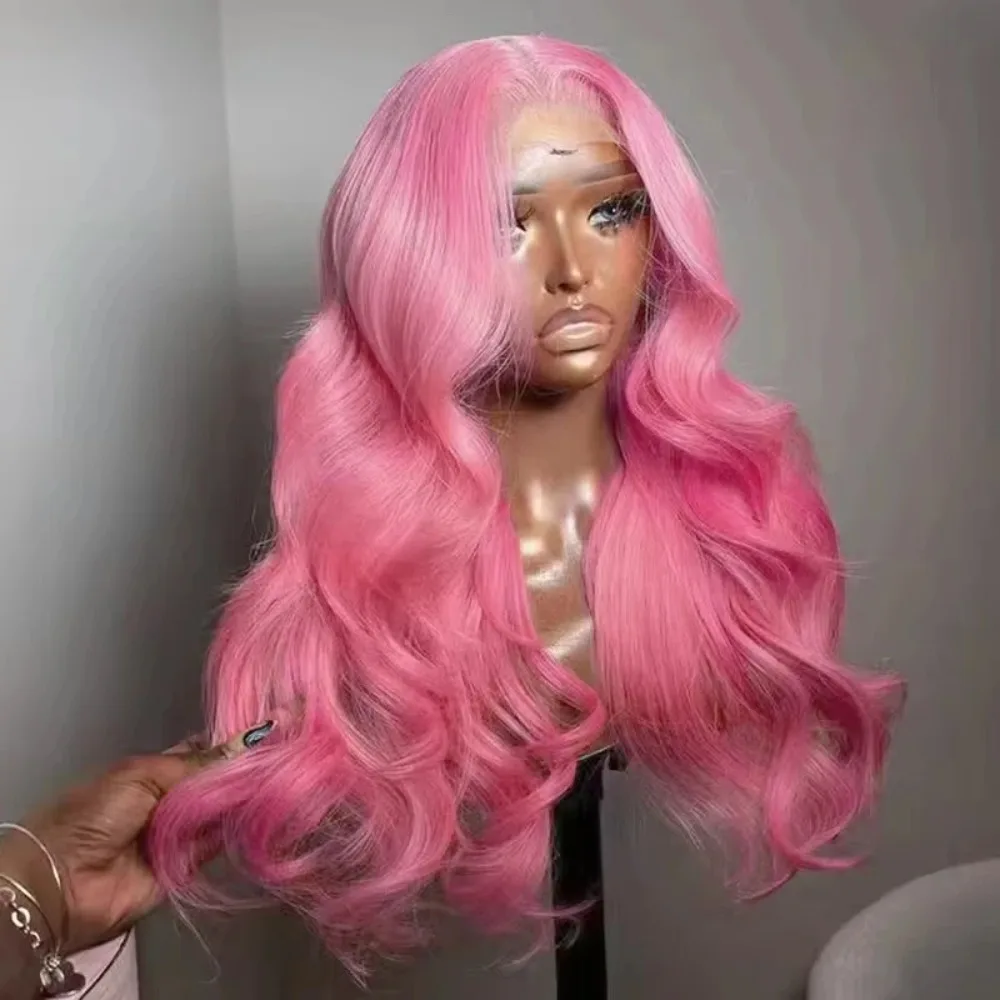 Pink Lace Front Wig for Women Girls Middle Part Long Body Wave Pink Wig Heat Resistant Daily Cosplay Party Wig Glueless Wigs