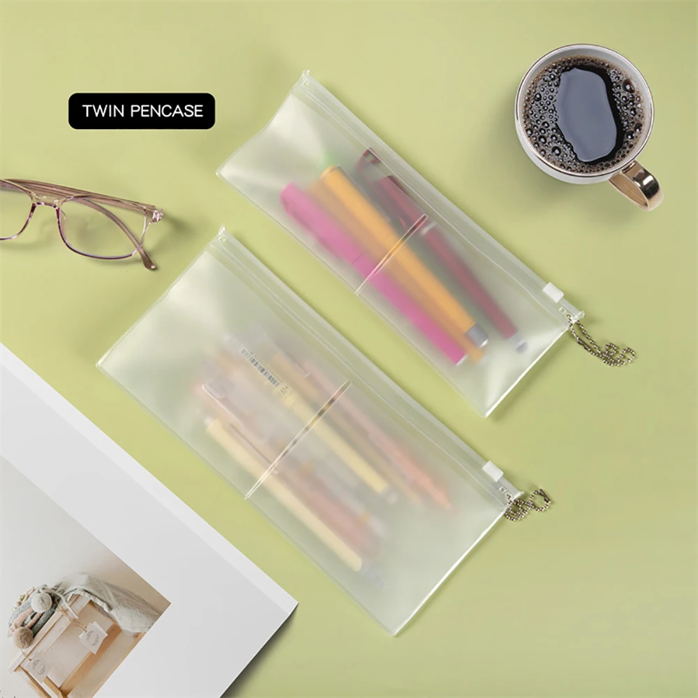 

Creative Zipper Transparent Pencil Case Double PVC Waterproof Pencil Bag Portable Office Travel Bag Stationery