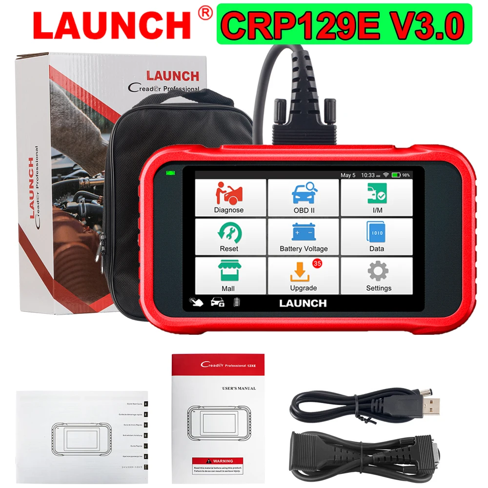 LAUNCH CRP129E V3.0 Auto OBD2 Scanner 4-systeem Motor ABS SRS AT 12 Reset Olie/EPB/TPMS/BMS/Injector Codering, ABS Ontluchten FCA Auto VIN