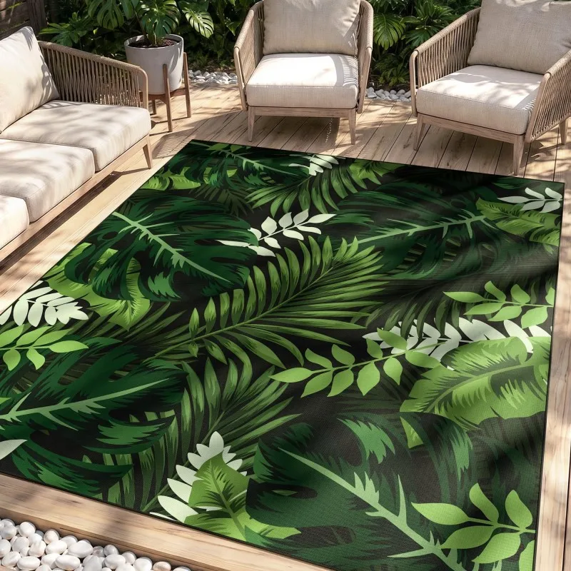 Vibrant Tropical Monstera Palm Leaf Carpet Living Room Bedroom Rug Banana Foliage Floor Mat Outdoor Patio Garden Deck Doormat