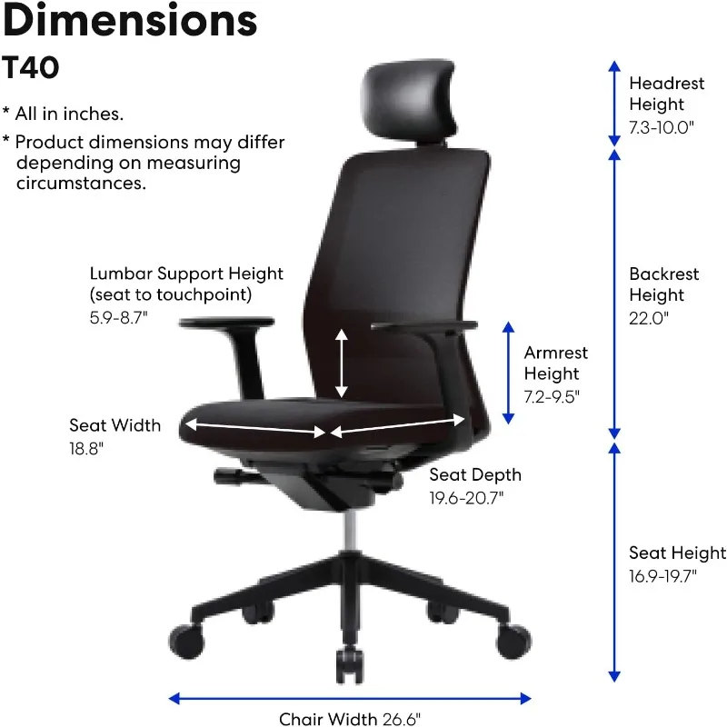 Ergonomic Office Chair : Home Office Chair with Easy Adjustments, Headrest, Lumbar Support, 3D Armrests, Seat Depth